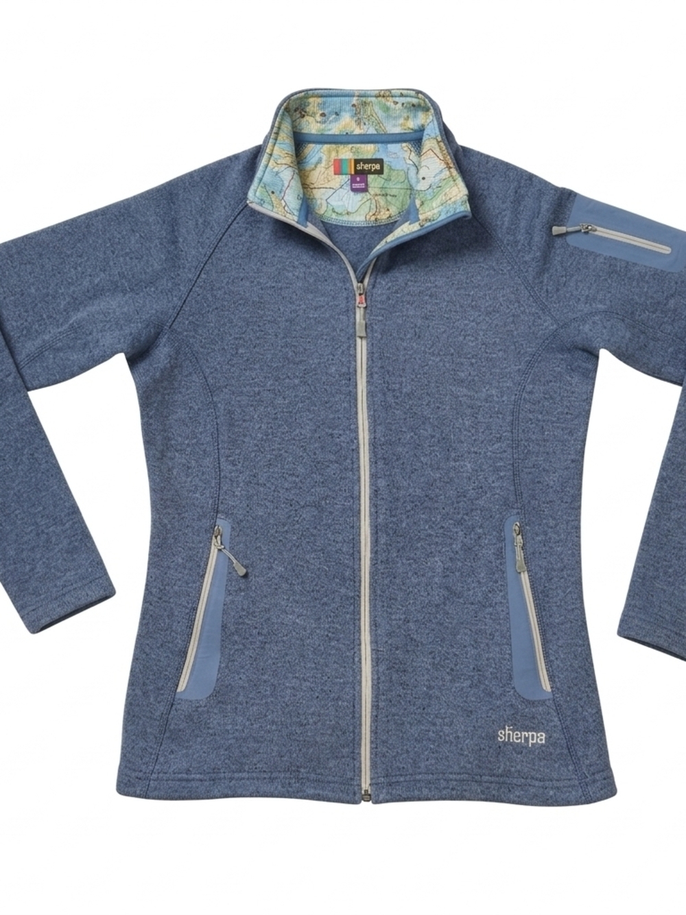 Sherpa Women's Blue Full-Zip Fleece Lightweight Jacket Floral-Print Lining MED